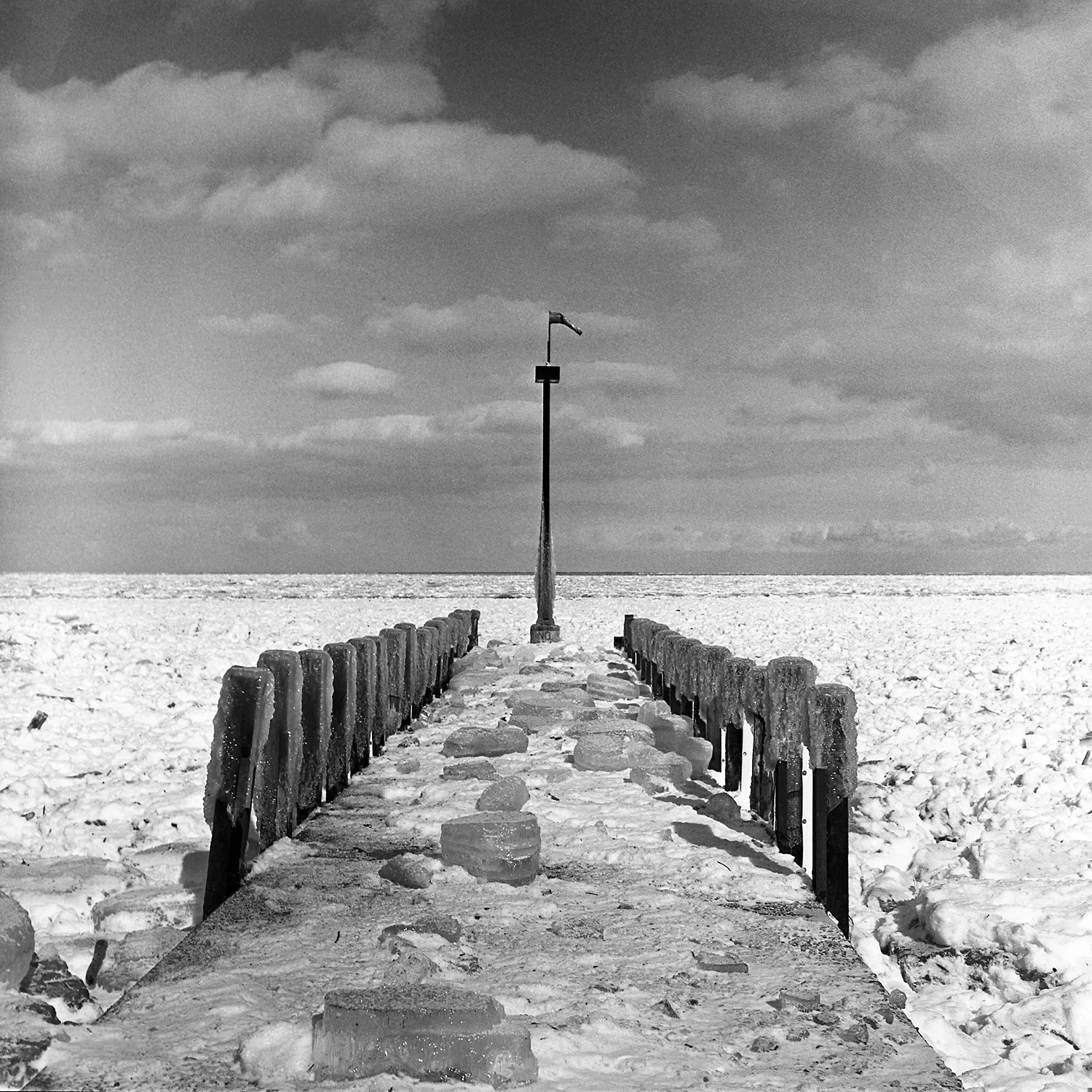 Boat Dock in Winter 6x6 BW Film
