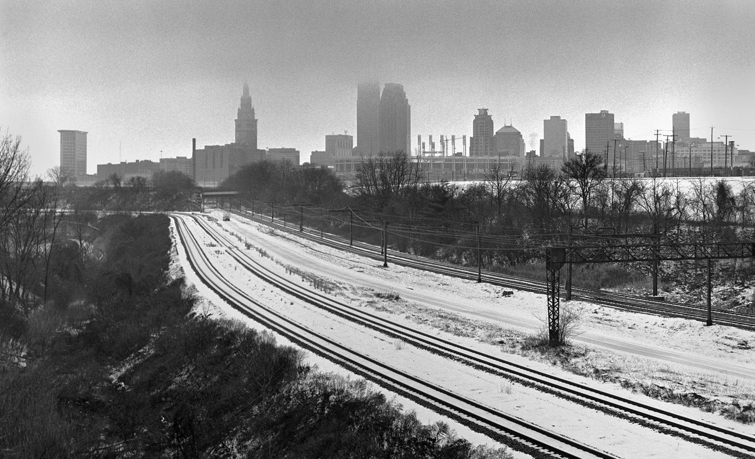  Skyline and Rails Cleveland, OH 6x6 BW film 