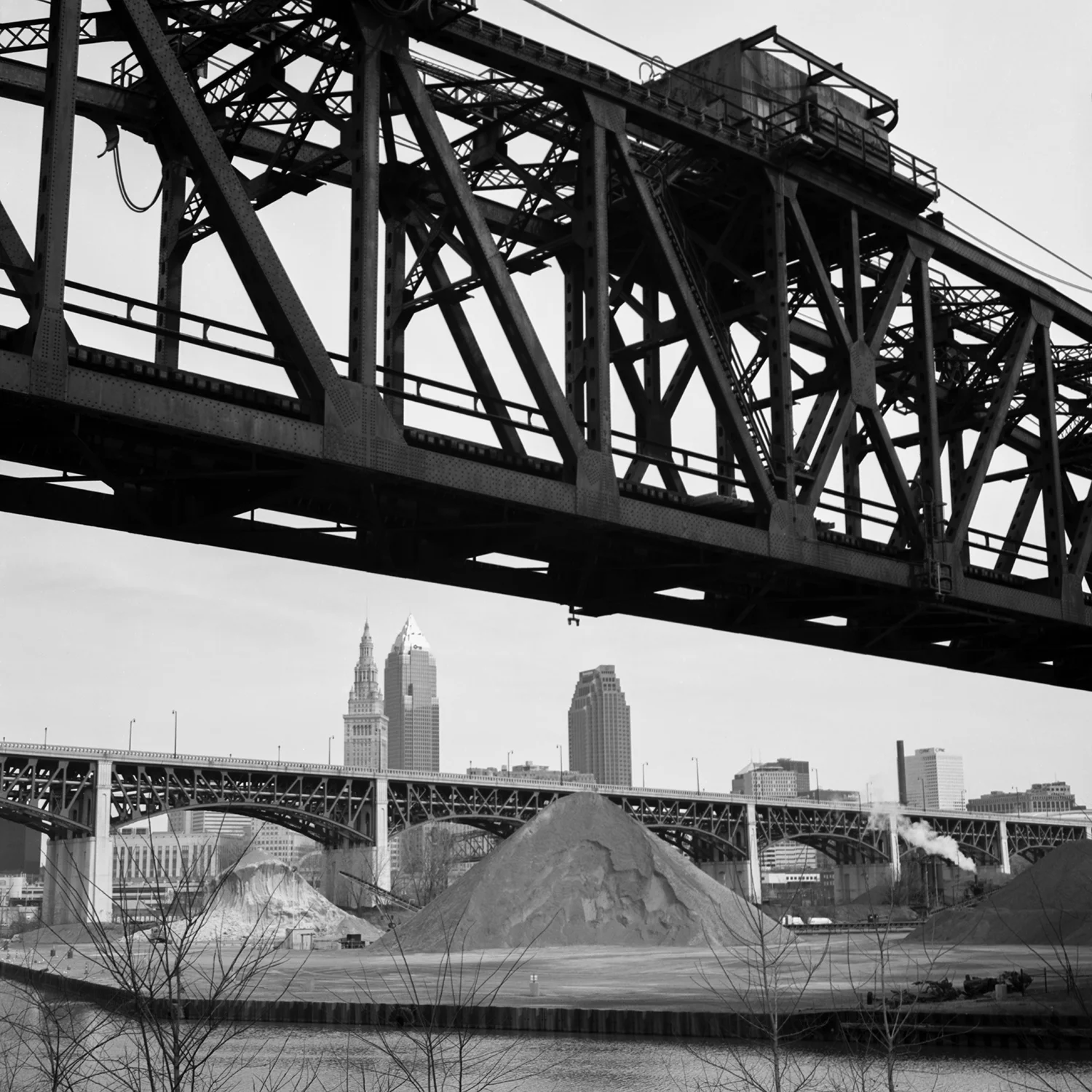 Cleveland skyline Cleveland, OH 6x6 color negative film, converte to BW