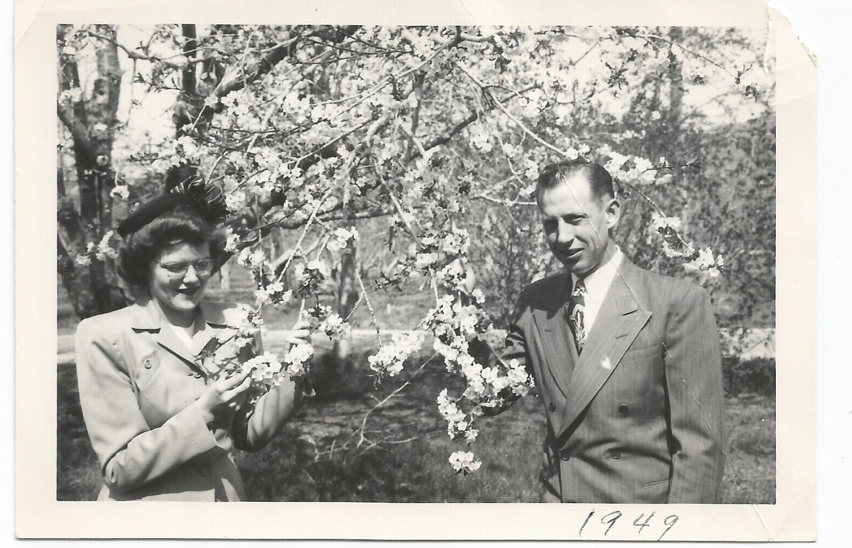 Arnold Nila engagement 1948 blossoms copy.jpg