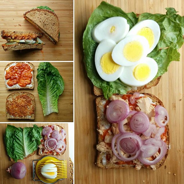 Tuna sandwich with pickled lemons, arisa, mayo, sun dried tomatoes pesto, egg, onion and lettuce. 
#homemade_pickled_lemons, #homemade_sun_dried_tomatoes_pesto