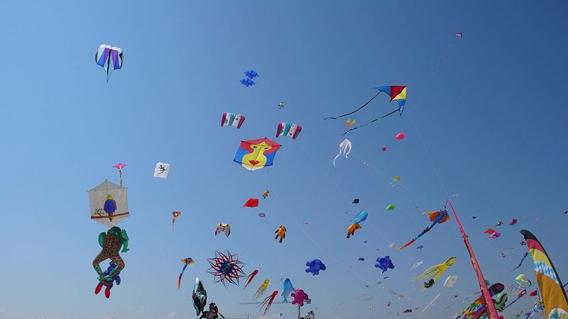 Sky full of kites in Cervia, Italy in 2007. (Photo courtesy of Wikipedia Commons.)