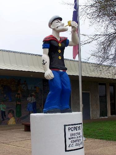 Popeye statue in Crystal City, TX. Photo by J. Stephen Conn made accessible by creative commons.org.