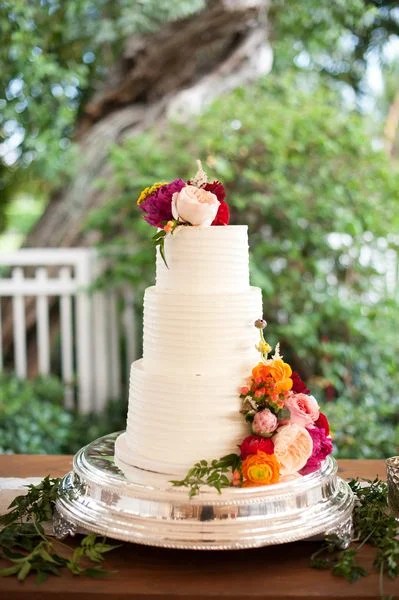 Beautiful White Cake with Fall Florals in Miami