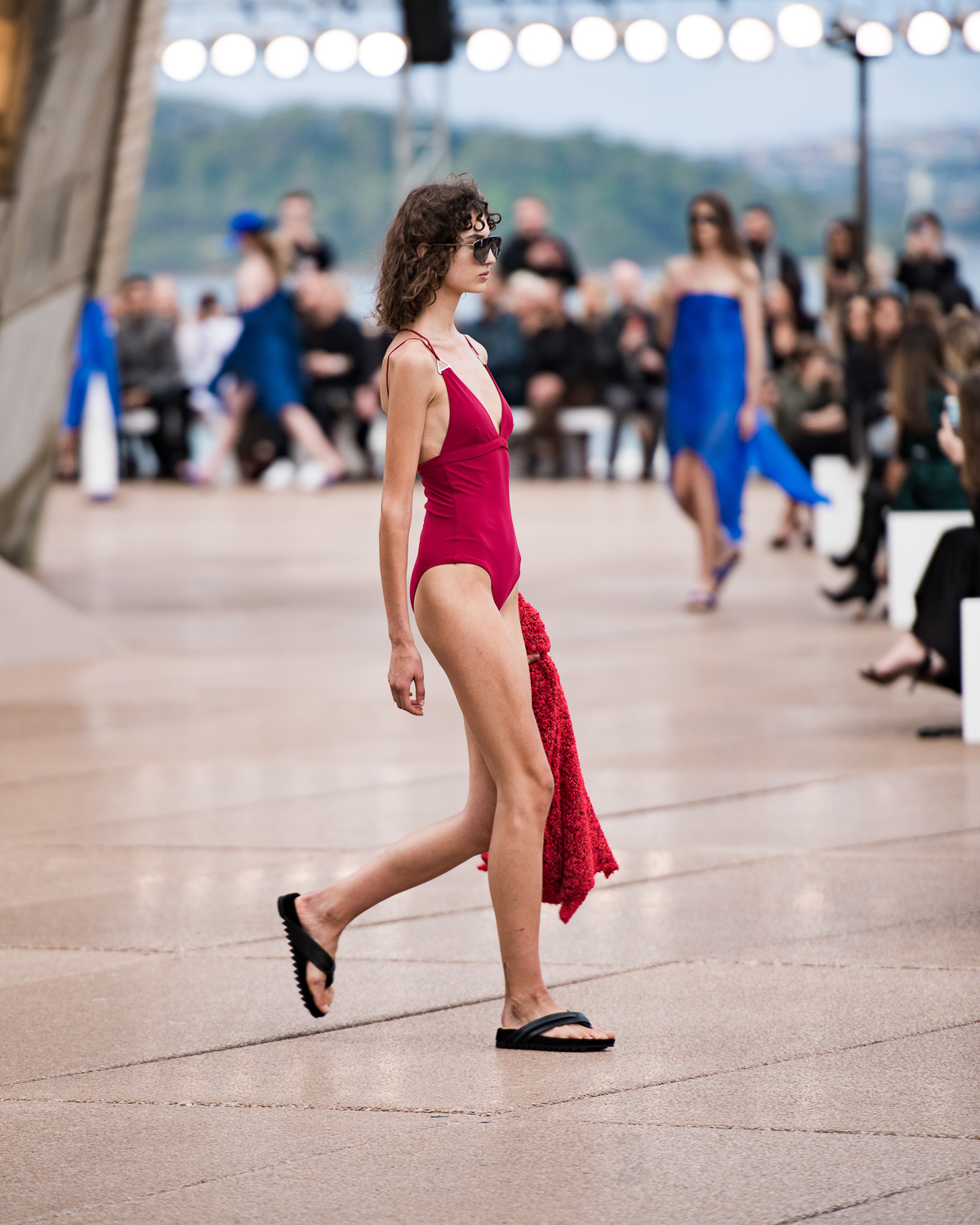 Roberta Pecoraro (CHIC Management) walking for DION LEE at the Sydney Opera House off-site show.