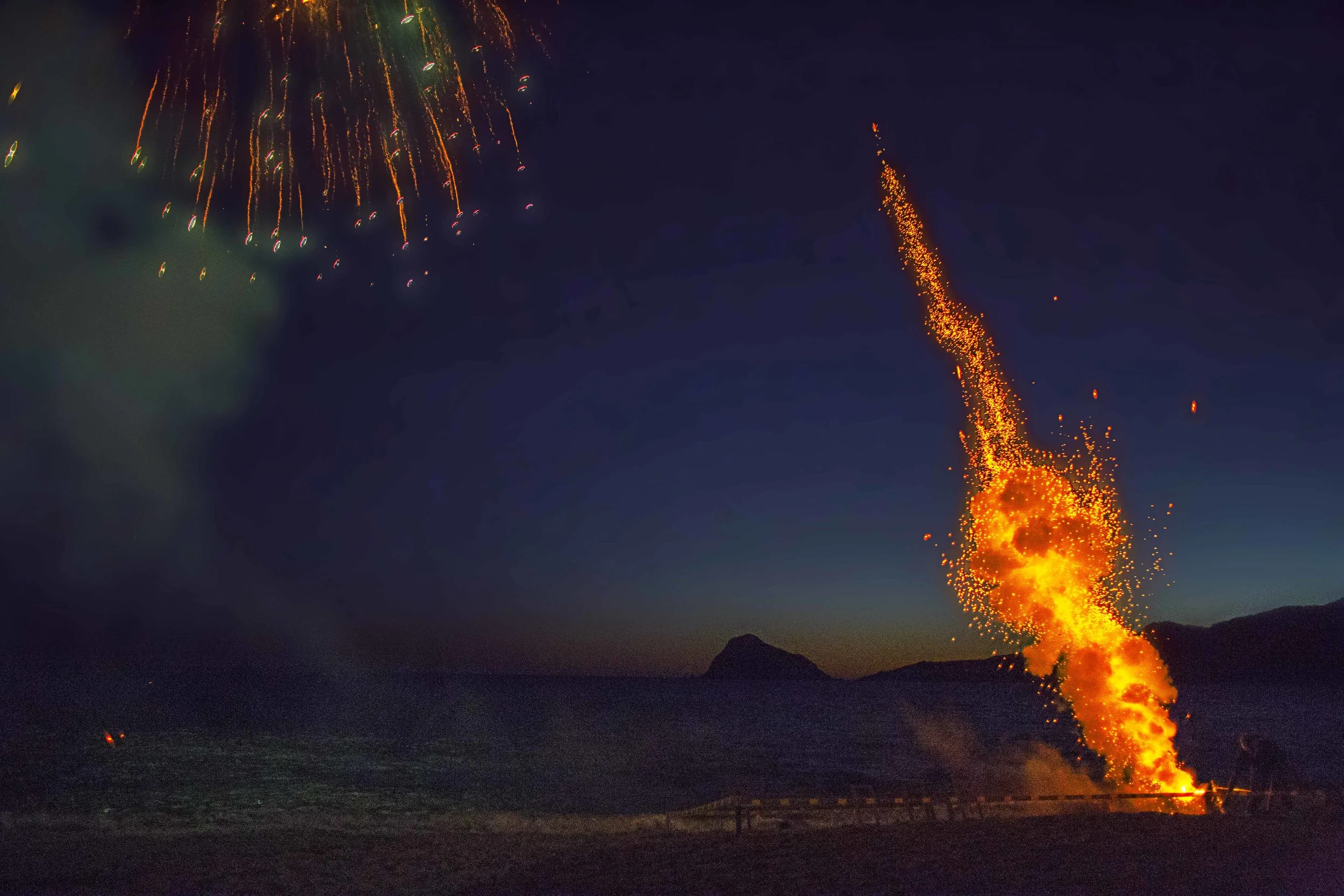 Day 57 - Mazatlan, Sinaloa, Mexico A small section at the beach was blocked off to set up fireworks for a wedding. A huge fireball rose to the sky as it was lit.