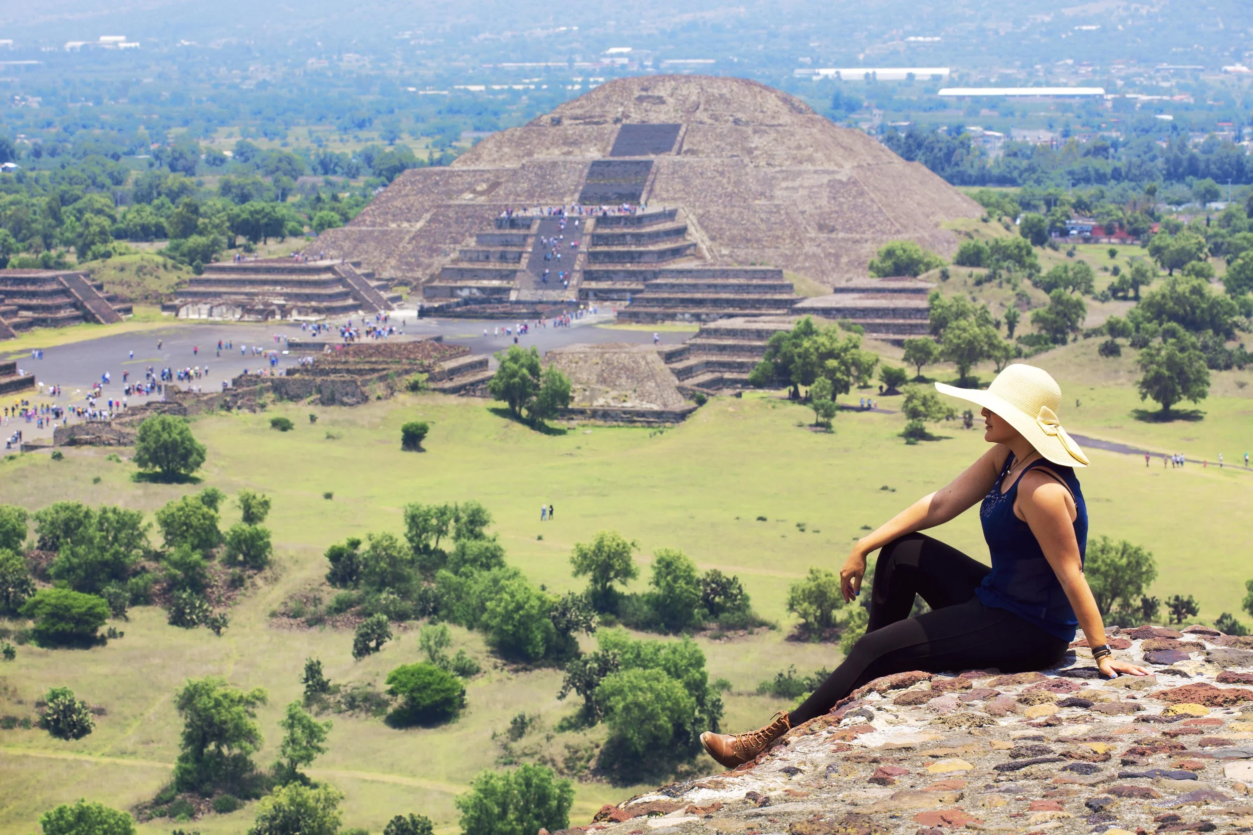 Day 86 - Teotihuacan, Mexico Already abandoned by the time the Aztecs came, the city became known as the Birthplace of the Gods by the Aztecs. At it's height in 750AD, the city had a population of about 200,000 making it the 6th largest city in the world at that time with a multicultural population. I'd like to think if it like the New York of Mesoamerica. Sitting on the Pyramid of the Sun overlooking the Pyramid of the Moon.
