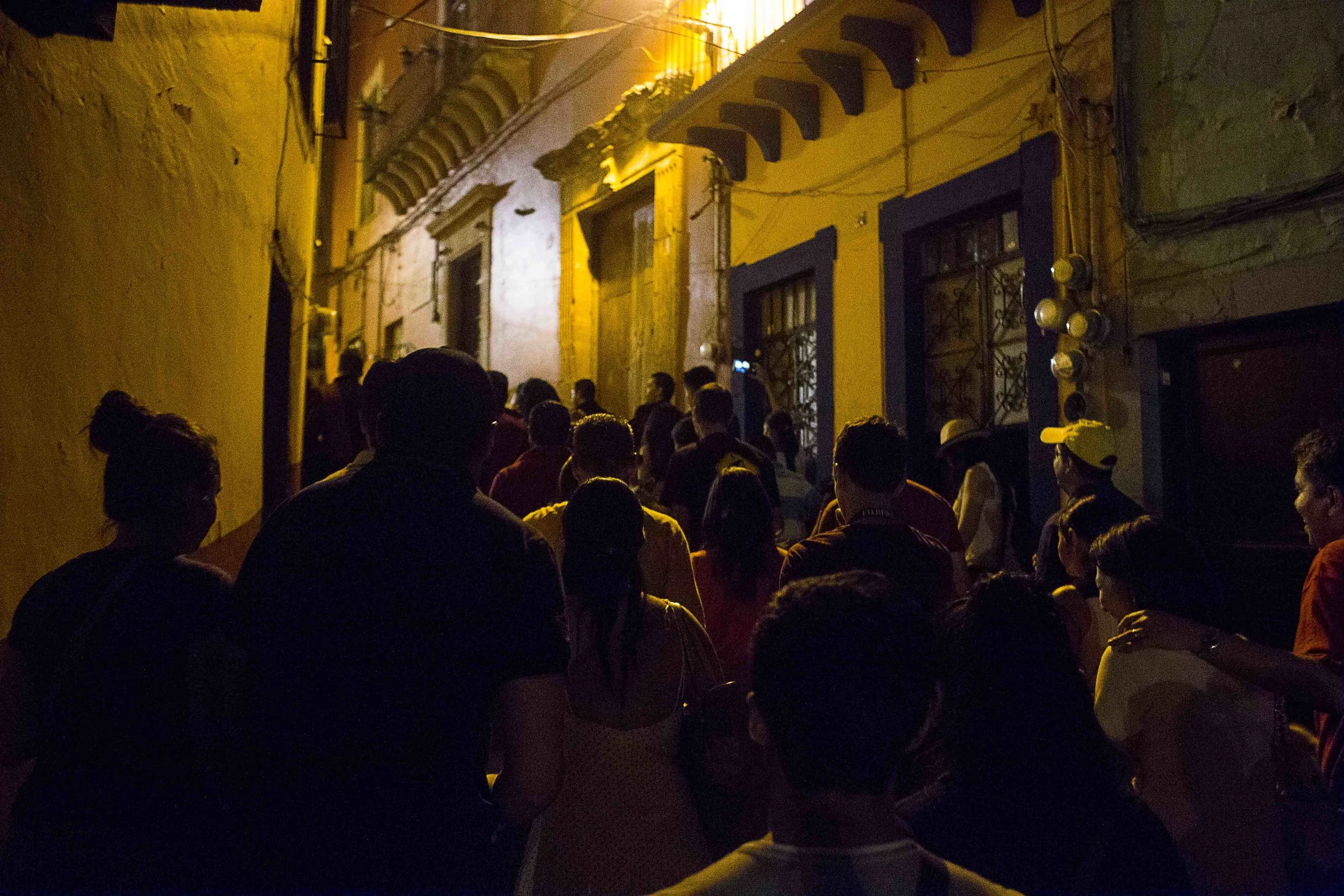 Day 91 - Guanajuato, Guanajuato, Mexico Every night young musicians called Cervantinos dress up in 17th century costume take guests through the cobblestone streets and narrow alleyways of Guanajuato to a walking serenade or Callejoneada while playing music, singing popular folk songs, telling jokes and stories and reciting local legends. We ended up in el Callejon del Beso again finishing the night with a romantic kiss. After, we climbed stairs for 15 minutes up to our apartment for a well deserved drink.