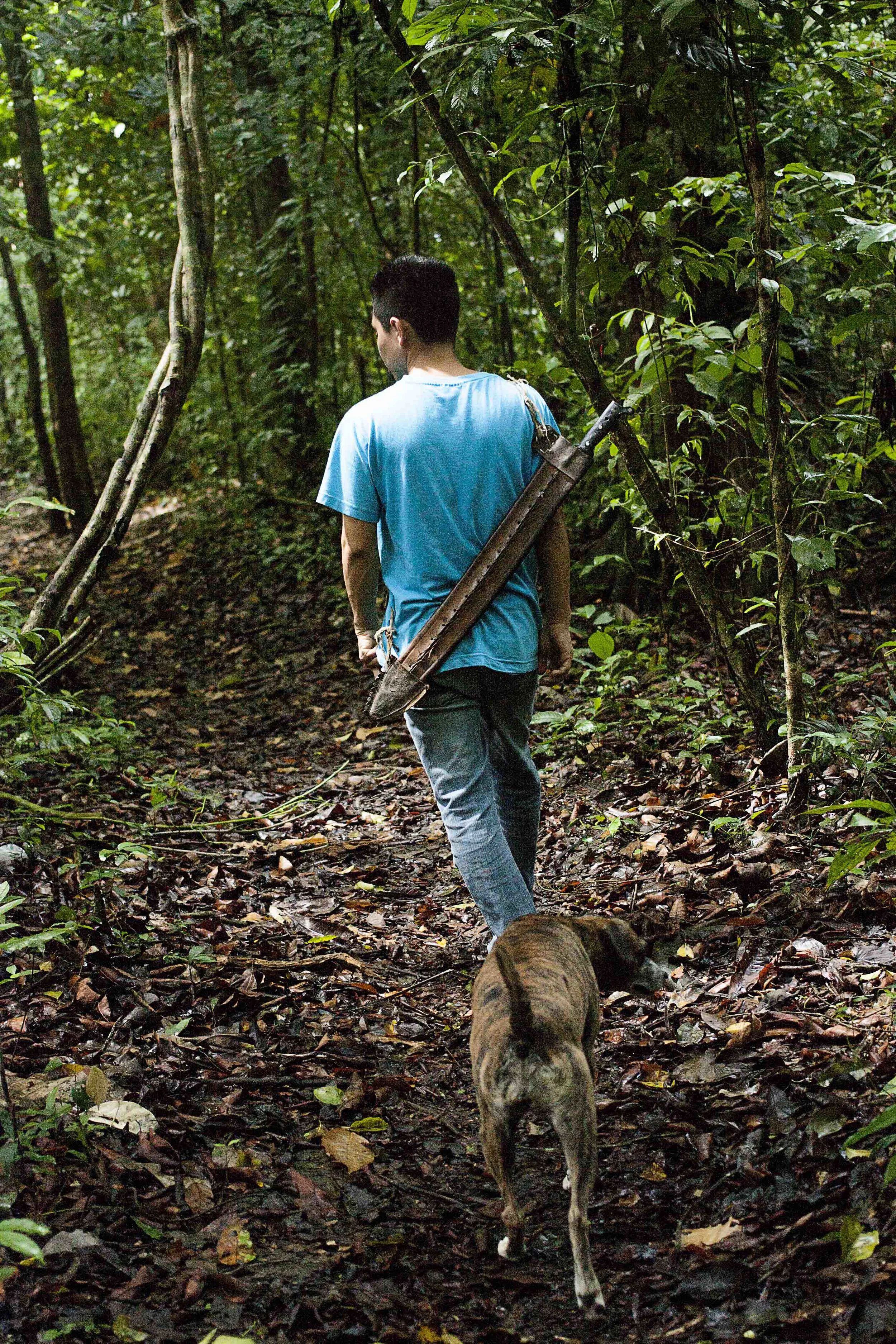 Day 131 - Lacandon Jungle, Chiapas, Mexico We spent a night with a Lacandonian family and enjoyed a short walk into the jungle. Our guide, Gabriel, carries a machete for protection and was rarely needed even when we encountered a venomous snake. His knowledge of the jungle and its inhabitants allow him to react swiftly and calmly, even at fifteen. His faithful dog follows him where he goes, no leash needed. She knows the jungle so well she can come and go on her own but prefers to follow him closely.