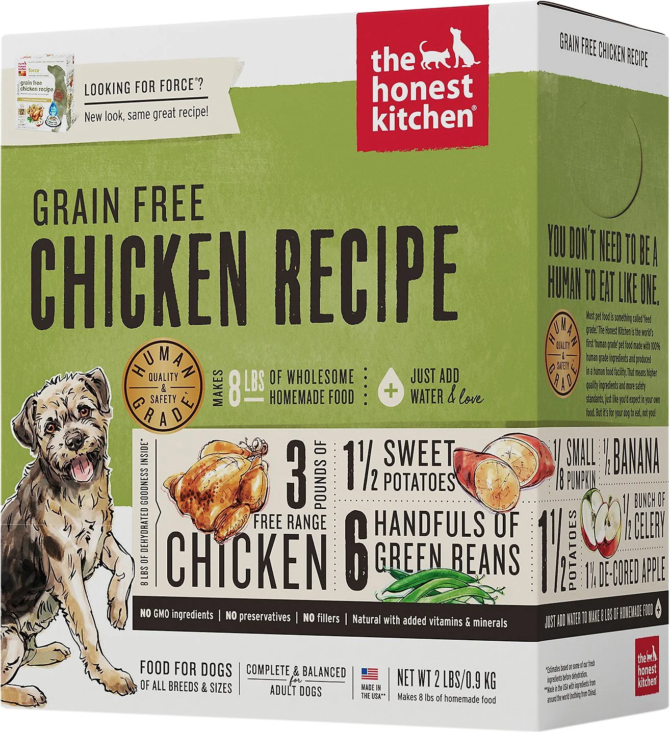 Honest Kitchen brand dehydrated dog food (powder): 1/3 cup per meal