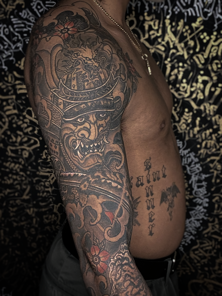 Takra Men's Samurai & Dragon 3D Tattoo Hoodie - Zipper Pullover Sweatshirt - View #7