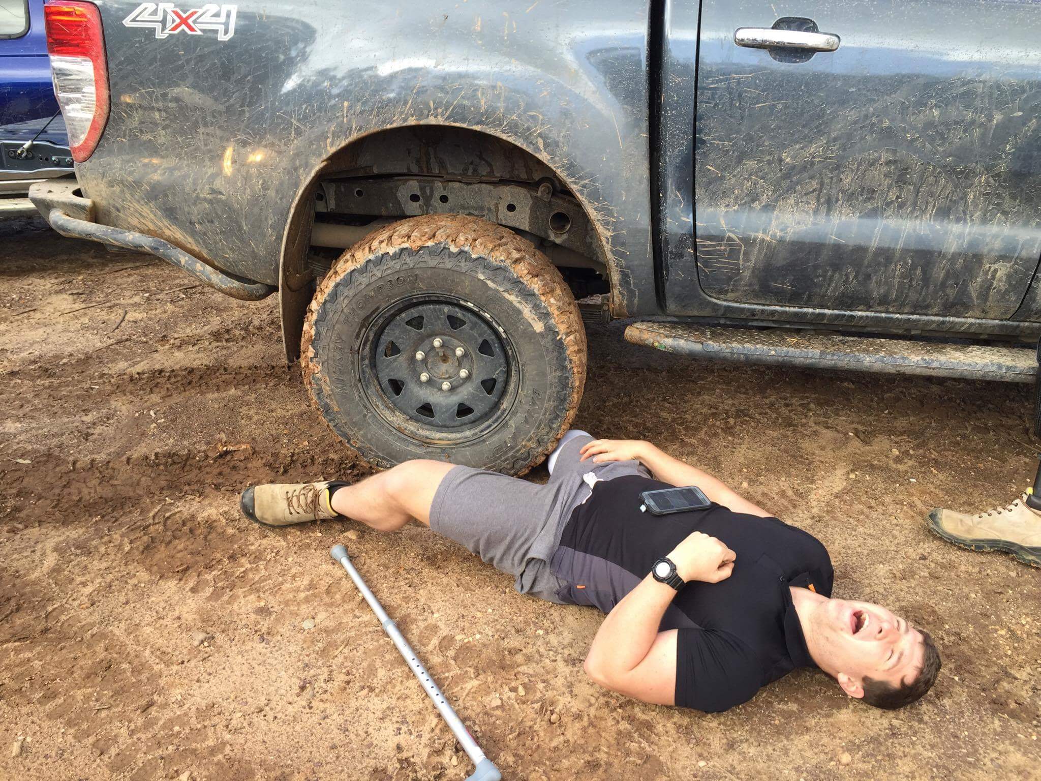 First time back four wheel driving, I lay under my wheel and started screaming as other cars drove past looking horrified at what they saw. I did have my prosthetic leg next to me so it only took them a few seconds to figure out my antics and start laughing.