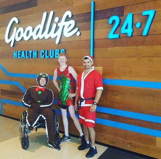 I never take life seriously. My brother Owen, my PT and I dressed up for a Christmas themed workout session. I went as a one legged gingerbread man. You’ve never seen a one legged gingerbread man out squat a big bloke with two legs.