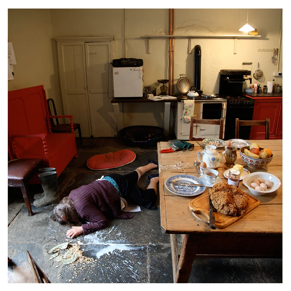 In Autumn 2009, as a direct result of being part of the residency on the Art@Work Programme, I was interested in developing the relational, collaborative and socially engaged elements of my practice further. I approached Clare Women's Network in Ennis, to begin discussions on how I could work with this grass roots organisation as a visual artist. I was invited to collaboratively create a series of images for the 2009 16 Days Campaign against gender-based violence. The aim was to create a series of collaborative images, addressing different aspects of this problem, from physical battery to financial, psychological and sexual abuse, to raise public awareness. Two series of images were created, one for the gallery context and a second for a public campaign with visual and PR materials. The resulting tableaux images were responses to stories in the media at that time, statistical information provided by Women's Aid Ireland, and interviews with participants. A series of 16 images were created and launched at the Balulacht conference, Violence Against Women, held at Thomond Park, Limerick on Nov 26th 2009, and then released into public spaces through both analogue and digital platforms throughout the 16 days of the campaign in 2009, and also in 2010. Selected images from the series were shown as part of a solo show The Outside Is Inside, at The Courthouse Gallery Ennistymon in 2010. This show also included the piece World Gone Crazy , a subversion of all articles relating to gender based violence, published in three of the national and regional newspapers, over a 16 day period in July 2010. 
