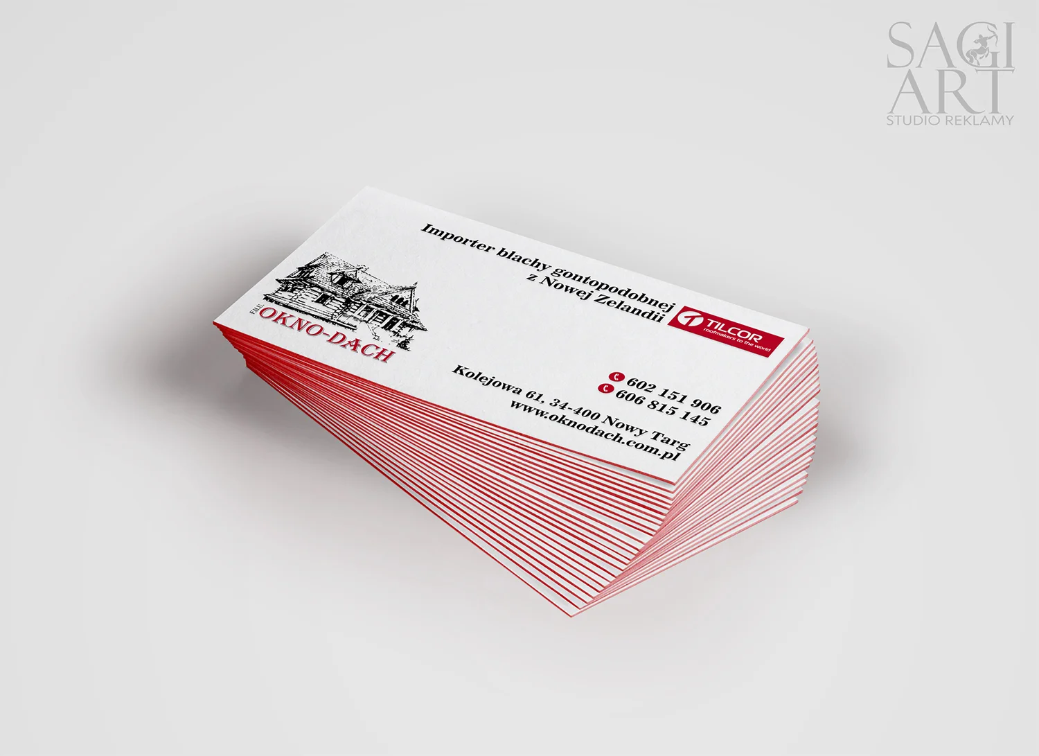 Projekt + wydruk wizytówek 85x54mm, papier bawełna + letterpress 2 kolory pantone + krawędziowanie