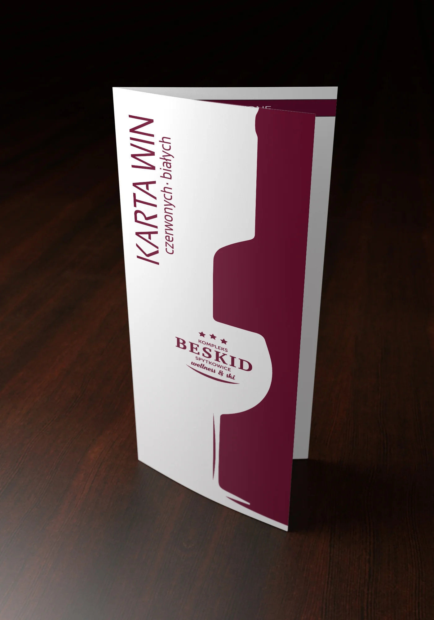 Przygotowanie graficzne karty win. Kreda mat 300 + folia mat. Format 99x297mm