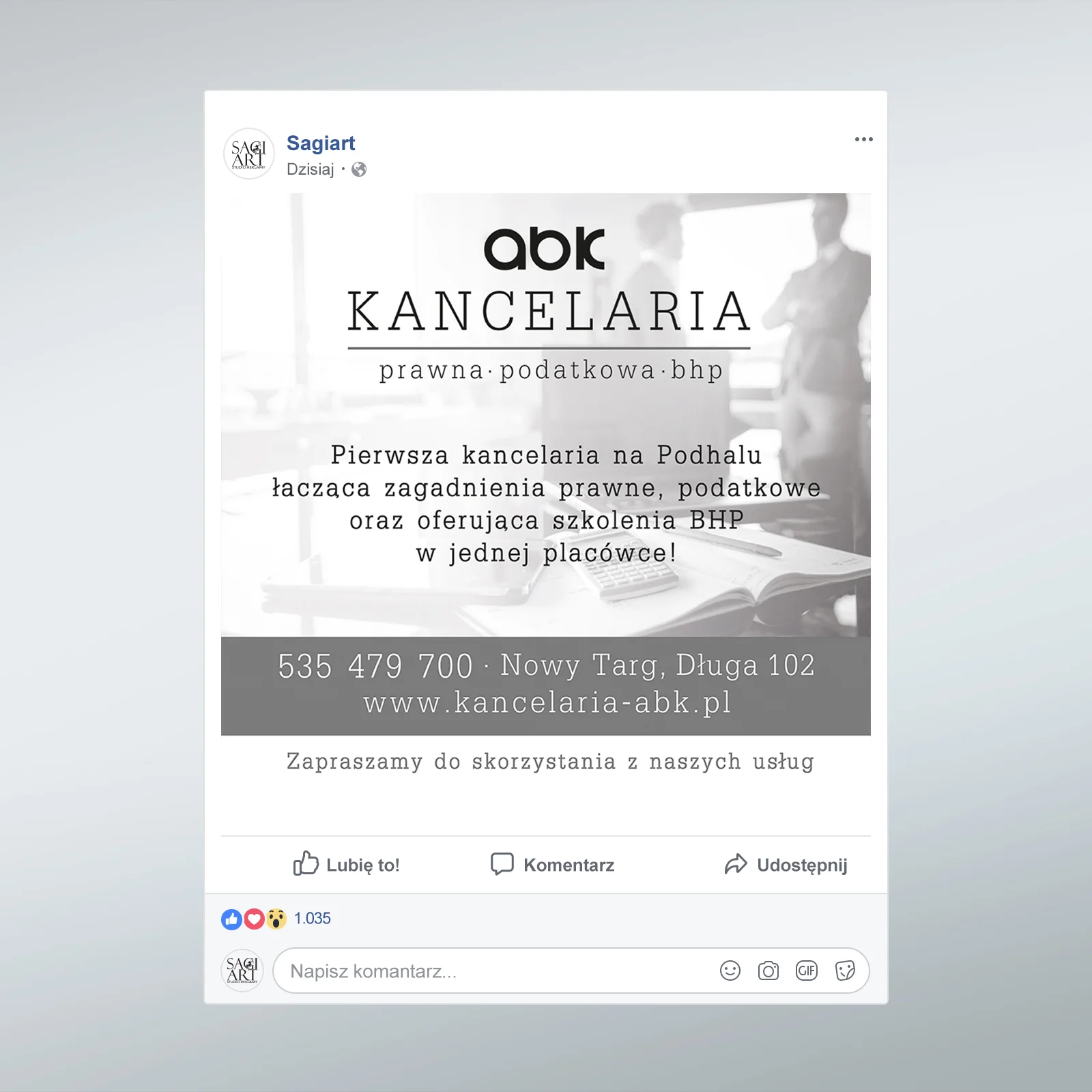 post na Fb dla kancelarii ABK