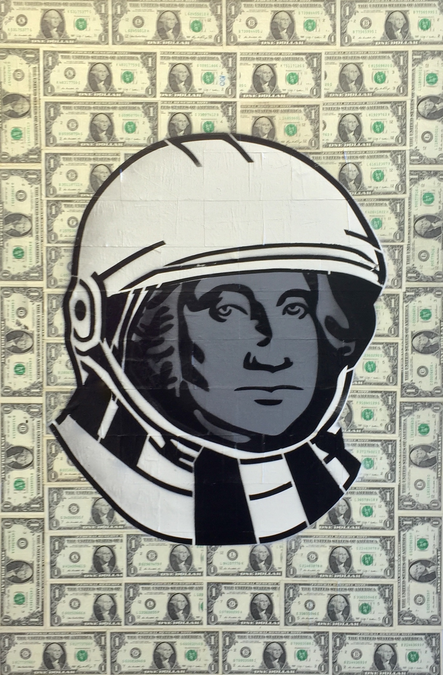 "Fiat" 24"x36" Mixed Media on Canvas (made with US currency and Acrylic Spray Paint) Privately Owned