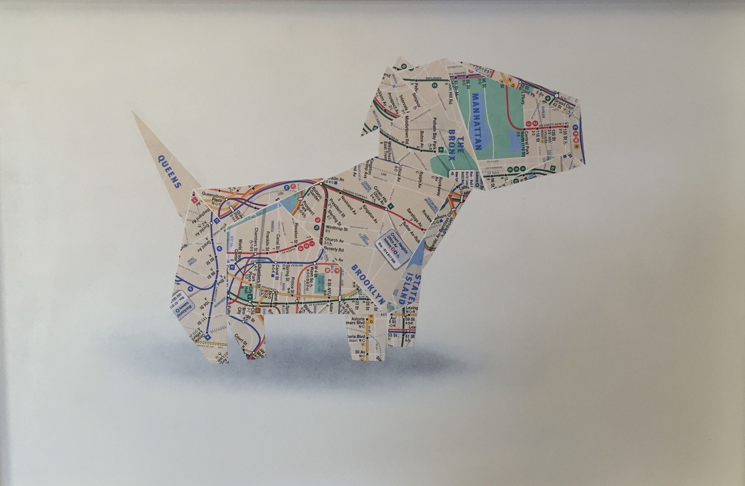 "All City Bully" 18x24 Acrylic Spray Paint and NYC Transit Map Collage on Wooden Canvas - Privately Owned