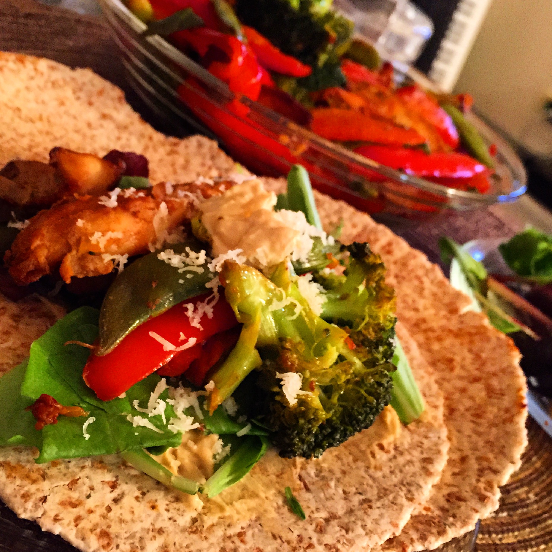 Healthy and light stir fry with sprouted grain tortillas to fuel up the night before a big workout. 