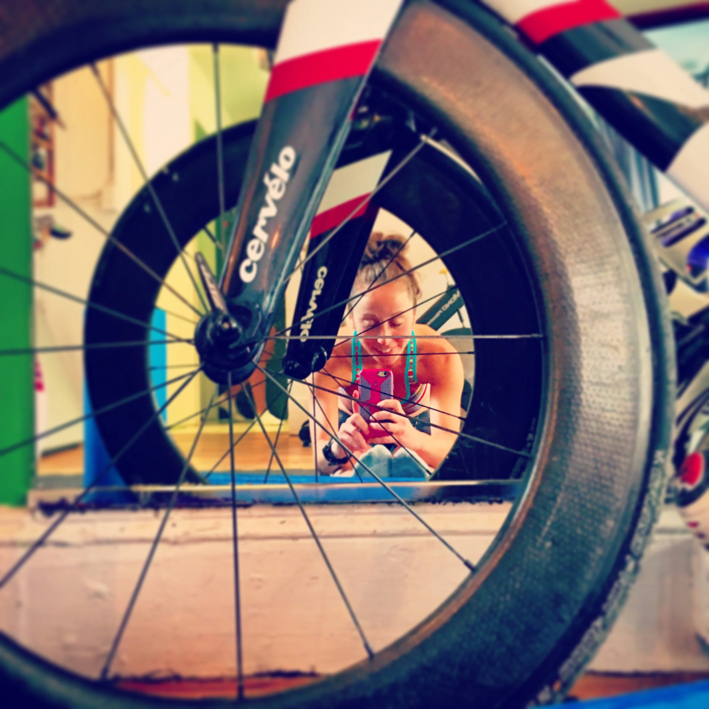 Taking care of the limbs! Stretching post 2.5hr computrainer ride at T2 Multisport NYC.