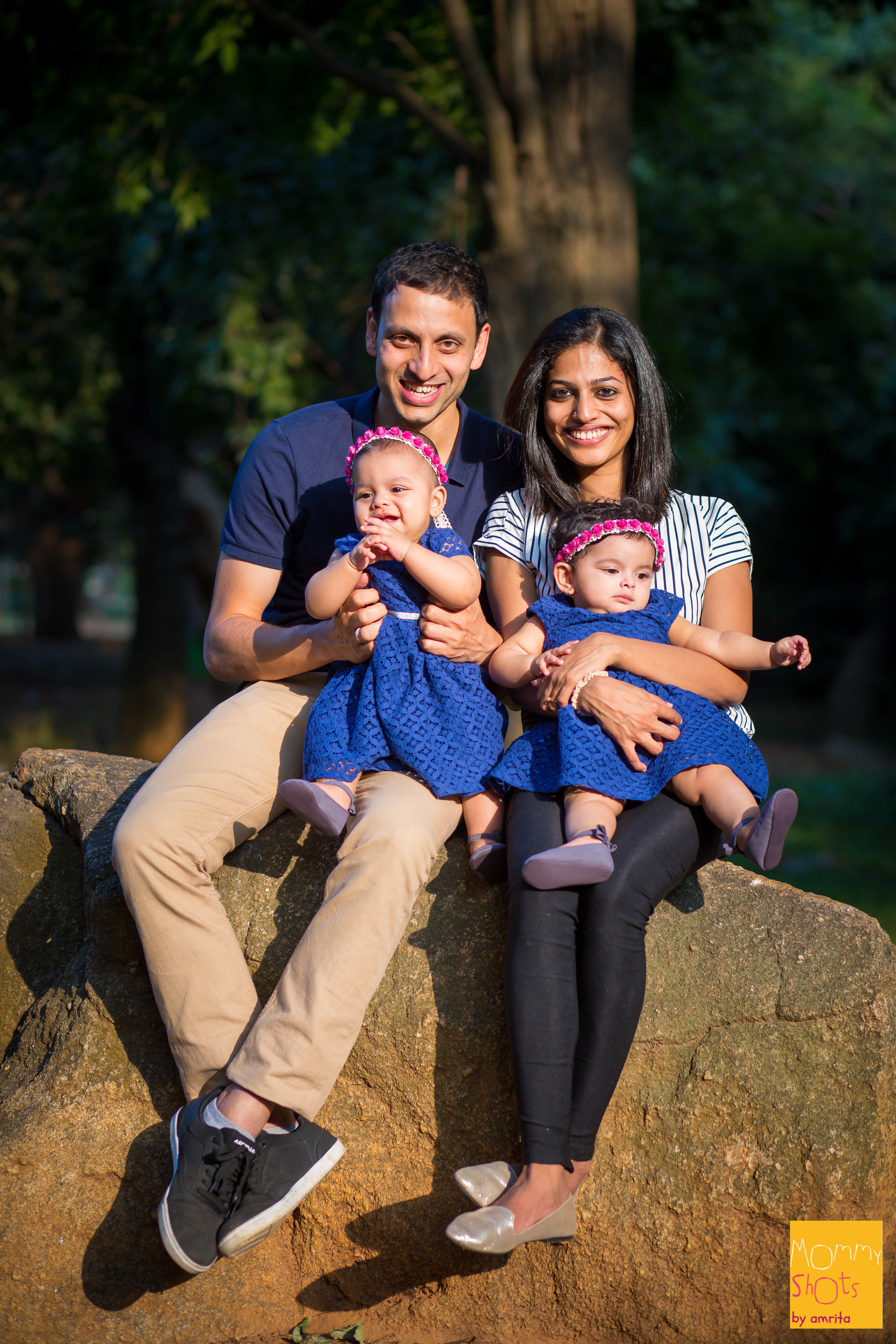 Tripthy is a stay-at-home mum with adorable twins Aarna and Ira. With zero nanny-support, Sharath has been (with not too much choice since they have two kids) a very big part of bringing Aarna and Ira up. Coming home early from work to letting Tripthy sleep through and doing his bit of night duty to taking off from work when any of them are unwell, there couldn't be bigger balance with the four of them. Being marathon runners, the two of them take turns to baby sit while the other keeps their running in check. Talk about Super-parents! 