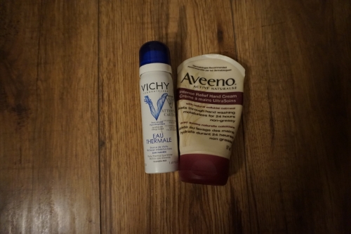 Vichy Eau Thermale (enriched water spray) - I find I get really hot & dry in winter and this just helps me out a bit without ruining my makeup. Aveeno Active Naturals Intense Relief Hand Cream - DRY hands are the absolute WORST & this stuff is not greasy at all & actually does last quite awhile!