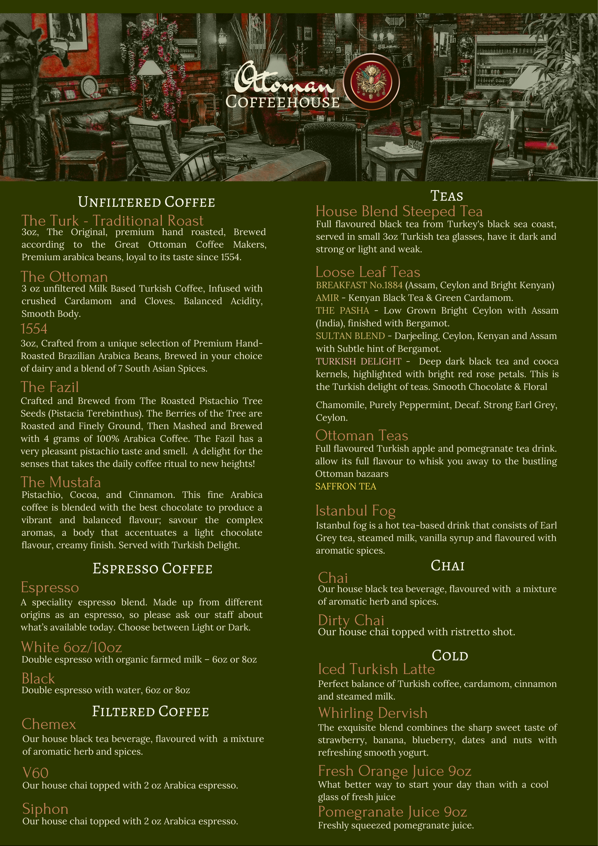 Menu Ottoman Coffeehouse