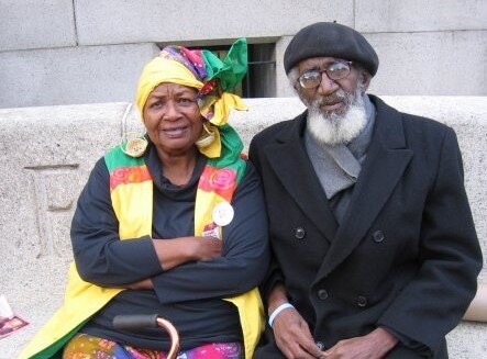 Vermelle and Andrew Rodrigues outside the Quilts for Obama exhibit at the D.C. Historical Society in 2009.   Her Michelle Obama Story Quilt was among the pieces on display to celebrate the inauguration of President Barack Obama.