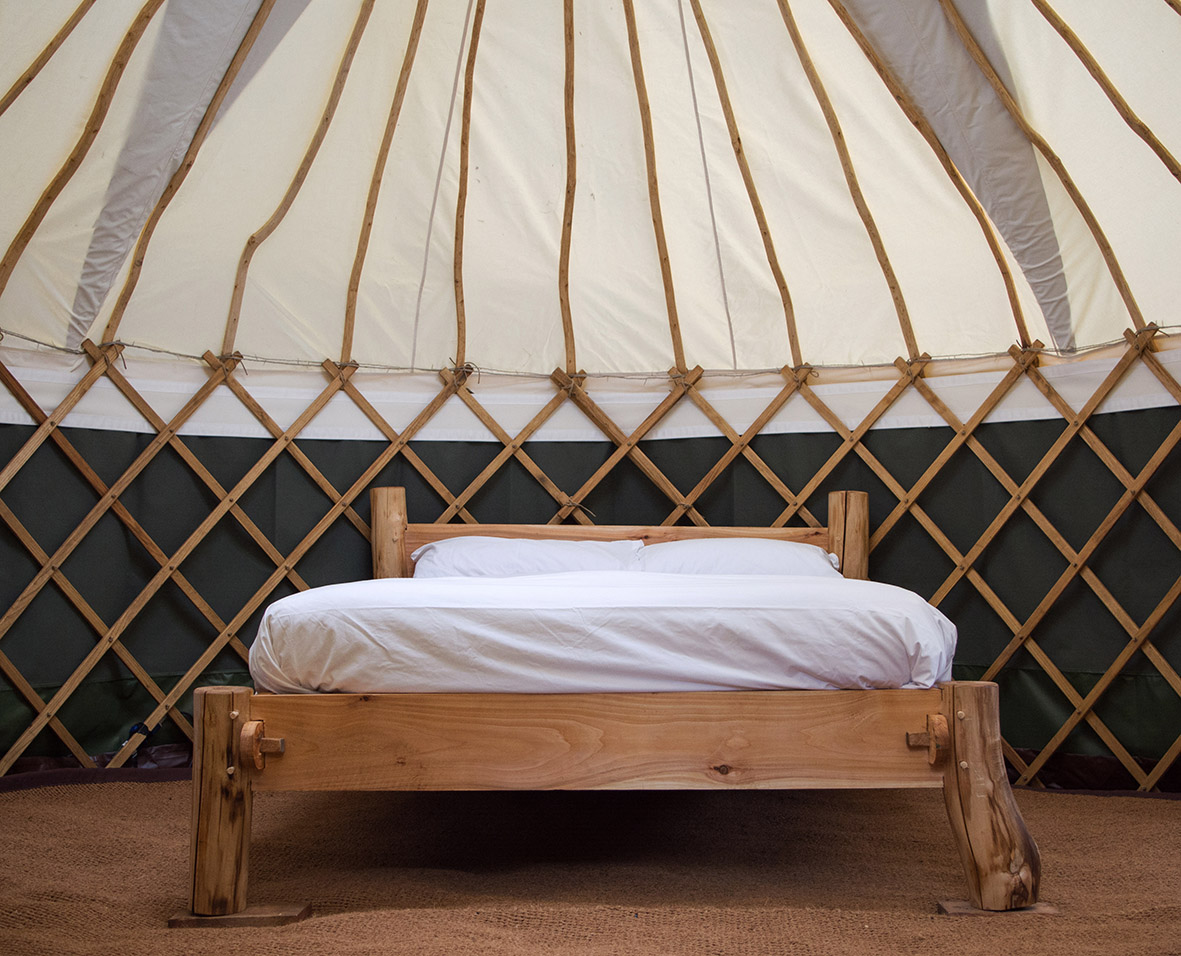 15ft yurt and timber framed bed.
