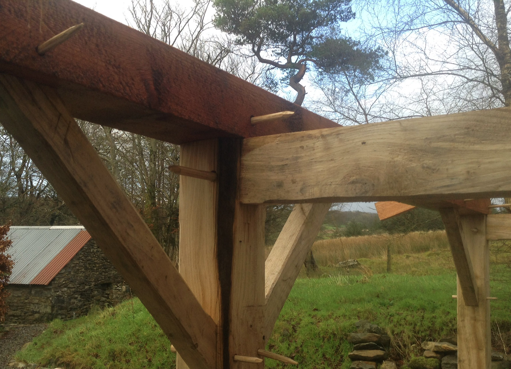 Firewood barn under construction.