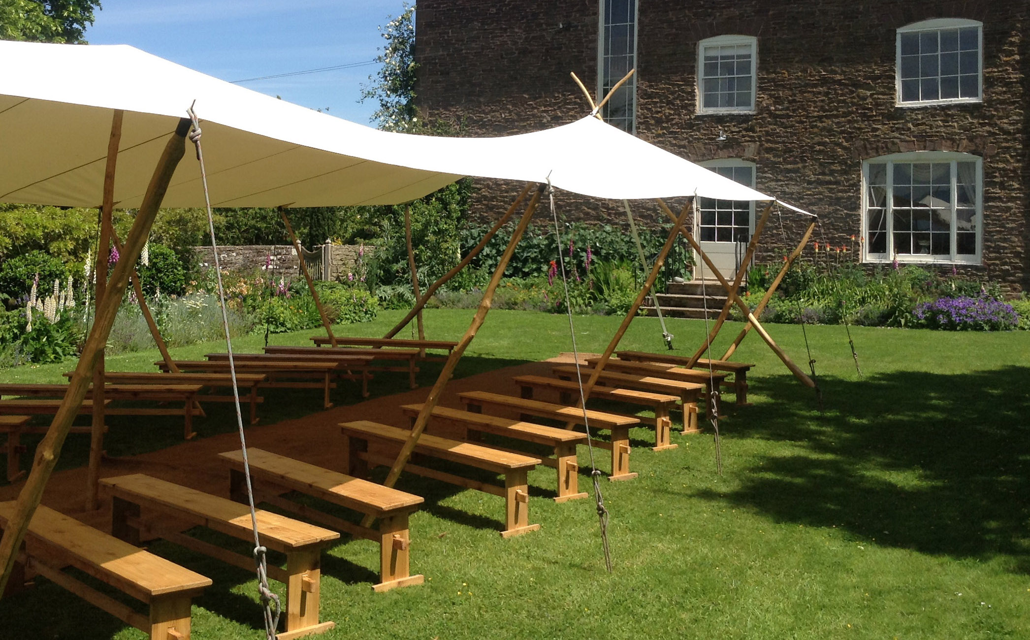 Canopy and benches, Dewsall Court, Herefordshire.