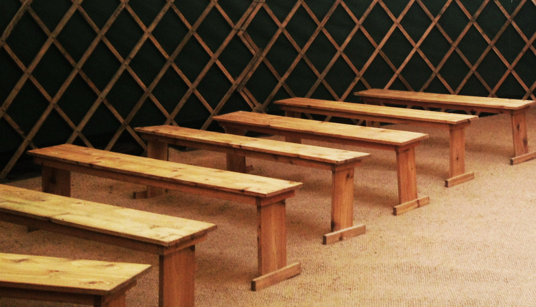 Benches in 30ft yurt.