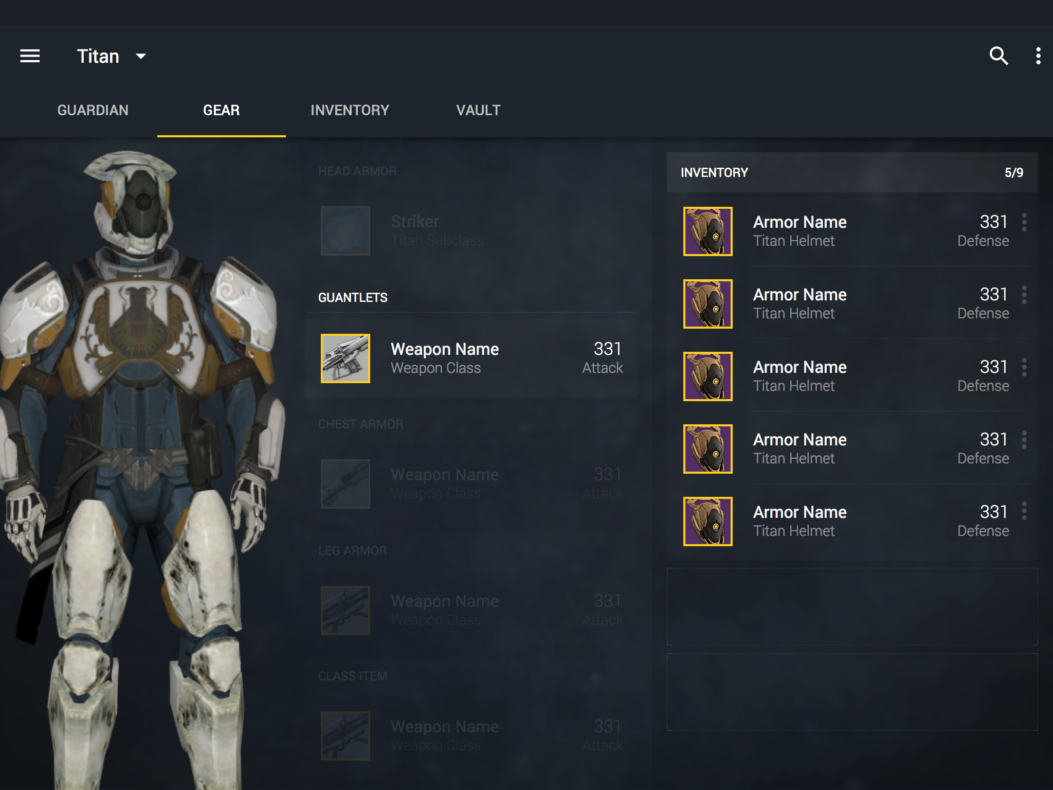 Early WIP for the Gear section on Android Tablet