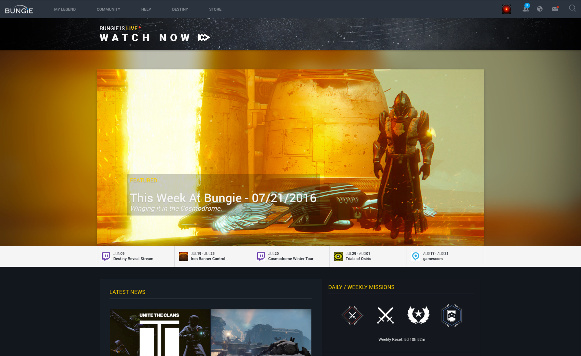 Site wide banner during a live broadcast.