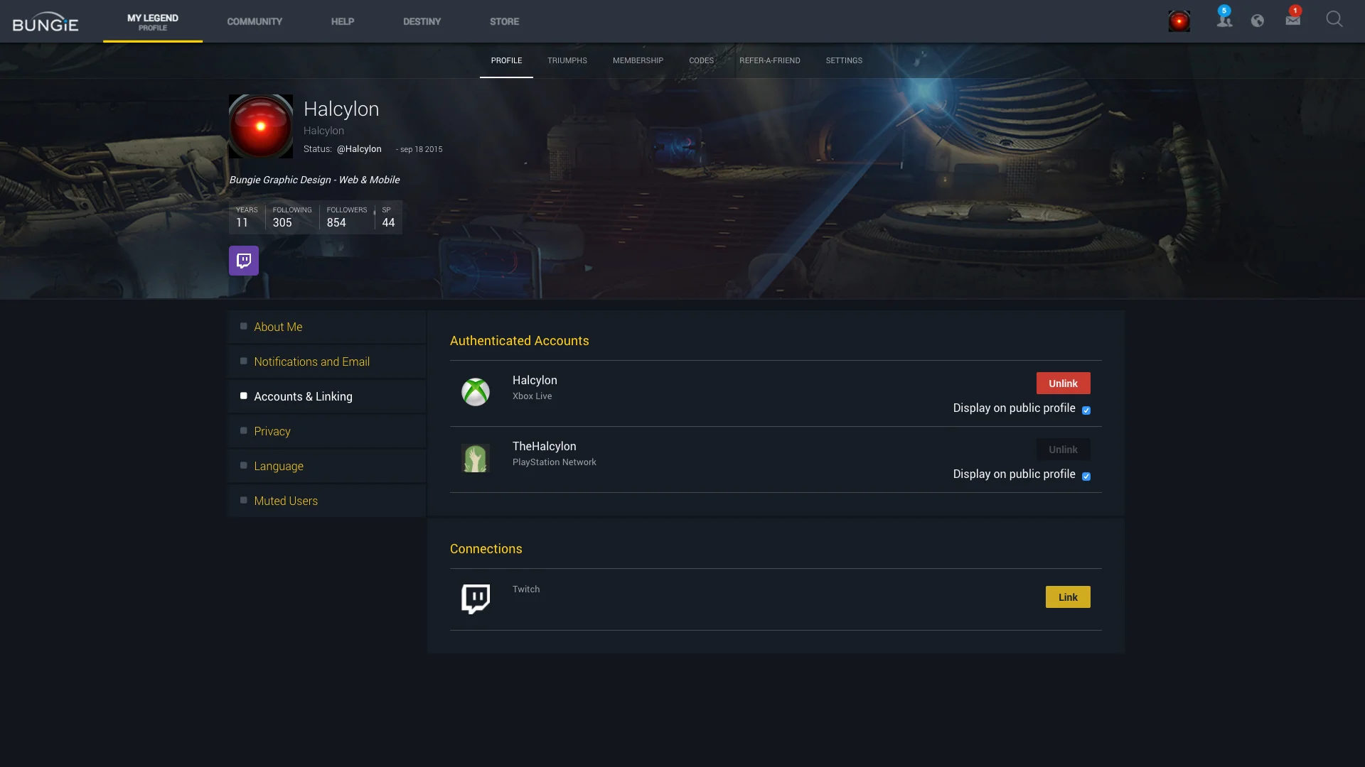 Profile with Twitch linking slat.