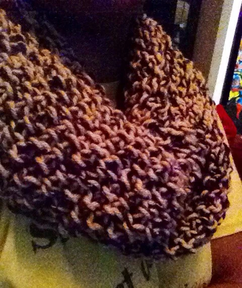 Cream and Burgundy Knit Jumbo Infinity Scarf - Cowl