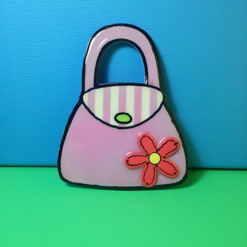 Wood Pink Purse Brooch