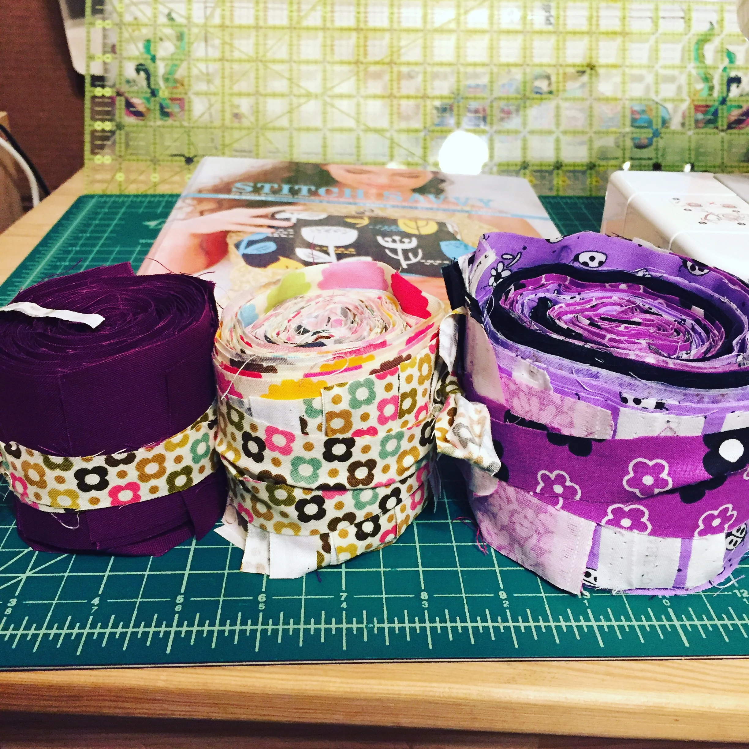 I tied the rolls with scrap strips from cutting.