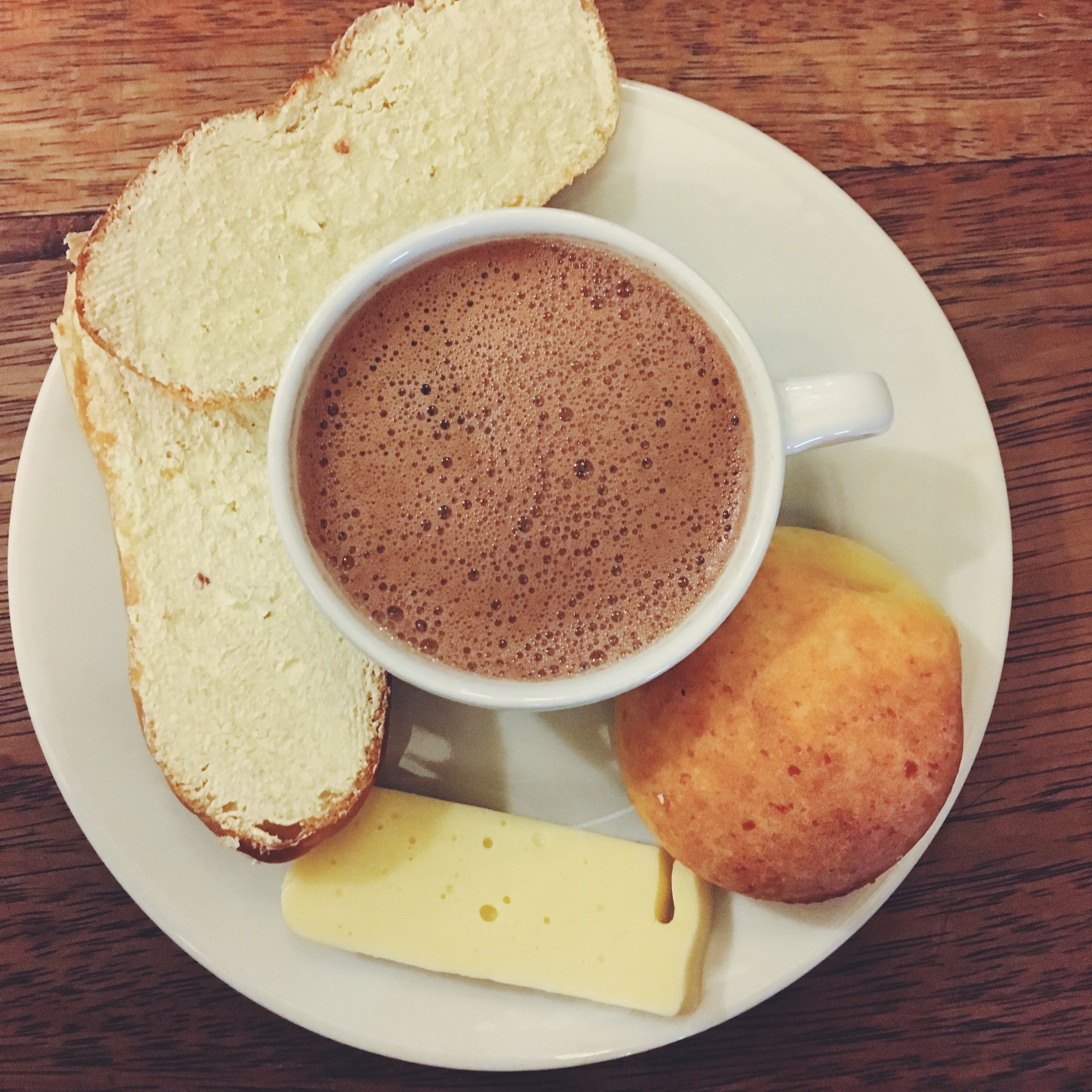 Chocolate Completo Colombian Hot Chocolate with cheese and buttery bread