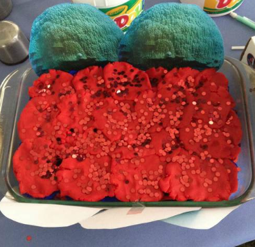 Art Dough Coral head from the LDEO Open House. The Confetti represents the top, live tissue layer and participants used straws to core a sample.