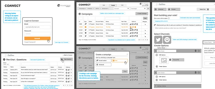 Connect to Galileo Bridge Wireframes