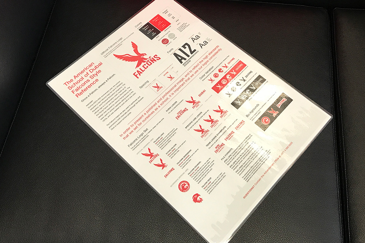 The simple one-sheet style-guide allows the Athletics department to efficiently implement styles consistently, and without using the resources of the school's communications team.