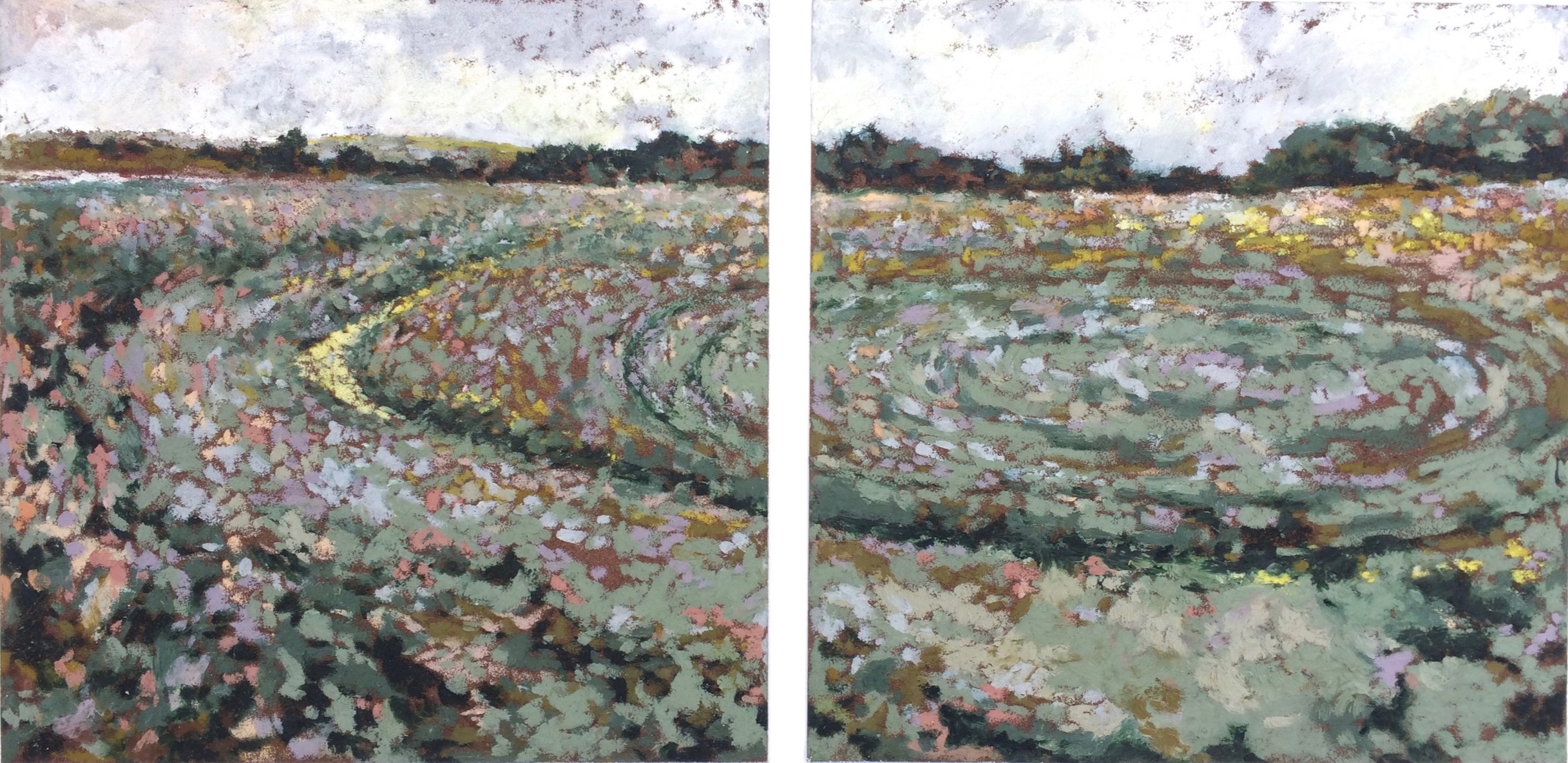 Inchlands I & II Sennelier oil pastels on Carte 8.5x8.5 inches 2018