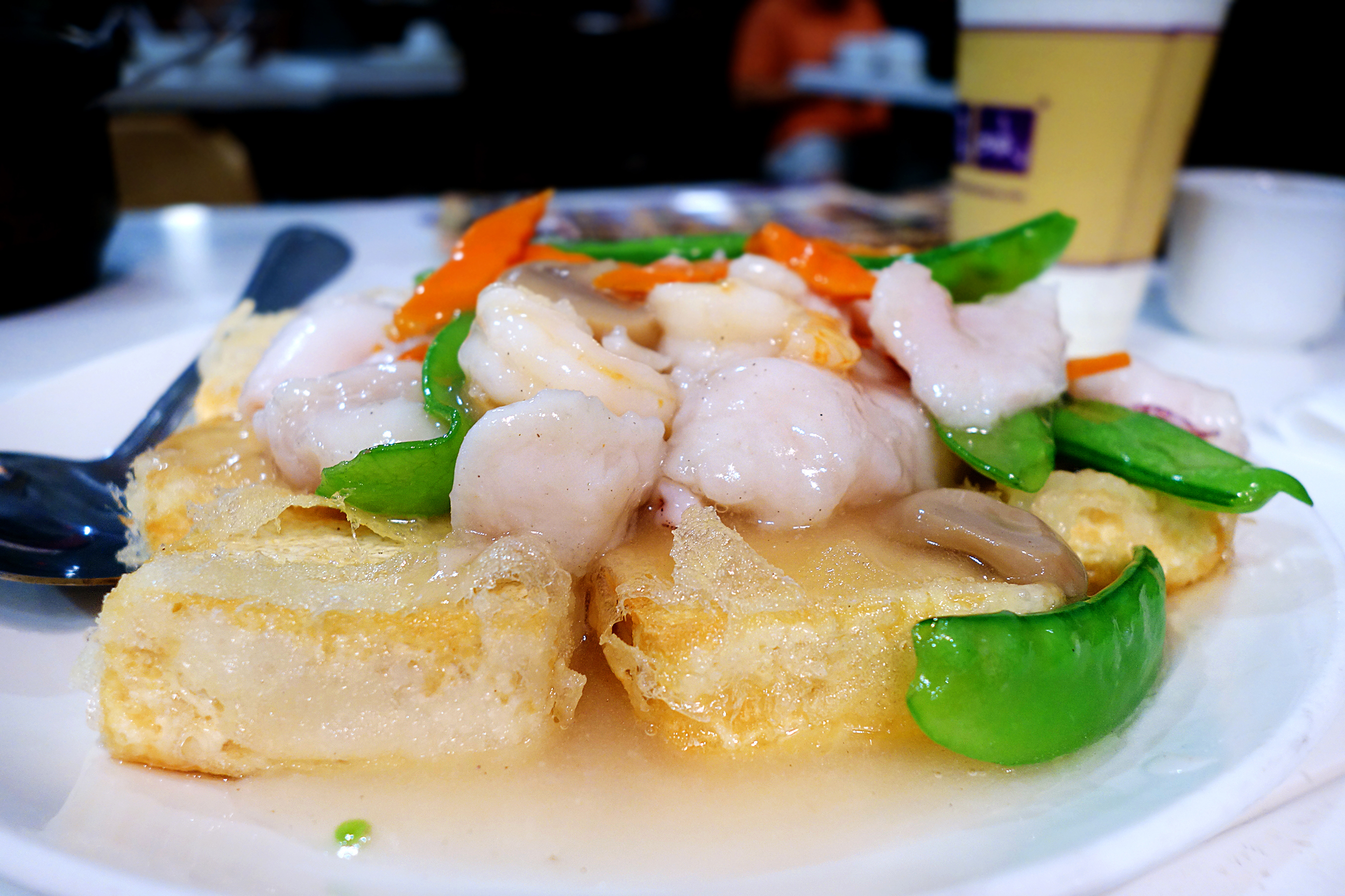 Seafood with crispy tofu