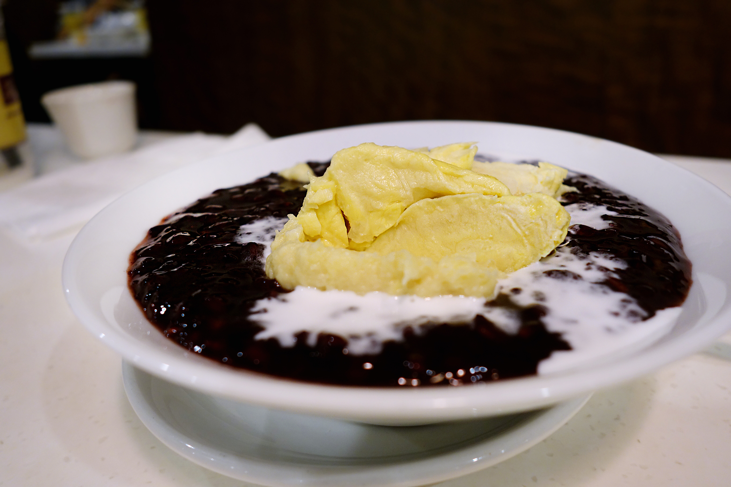 Durian, black rice, coconut jelly and coconut milk.