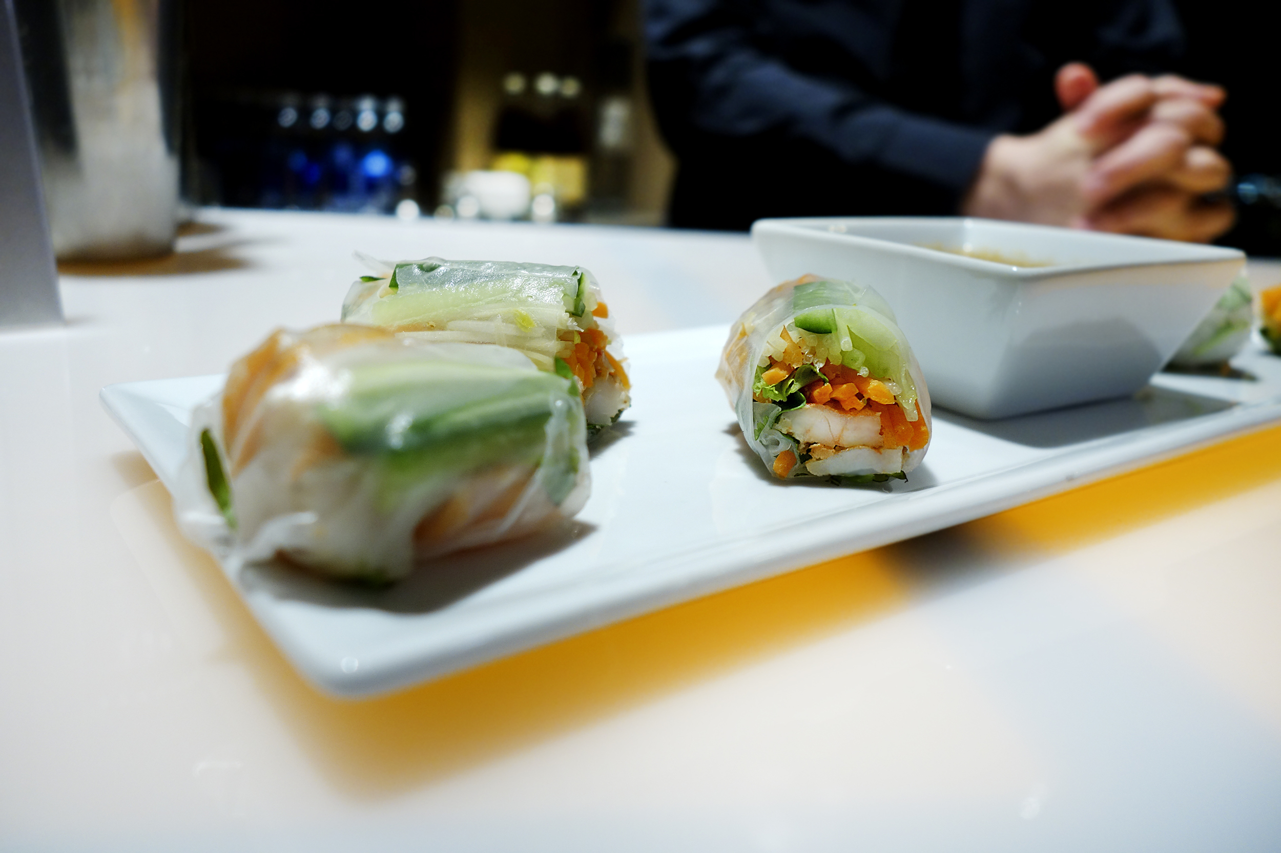 Lemongrass Prawn - cucumber - carrots- pea shoot - rice paper wrap