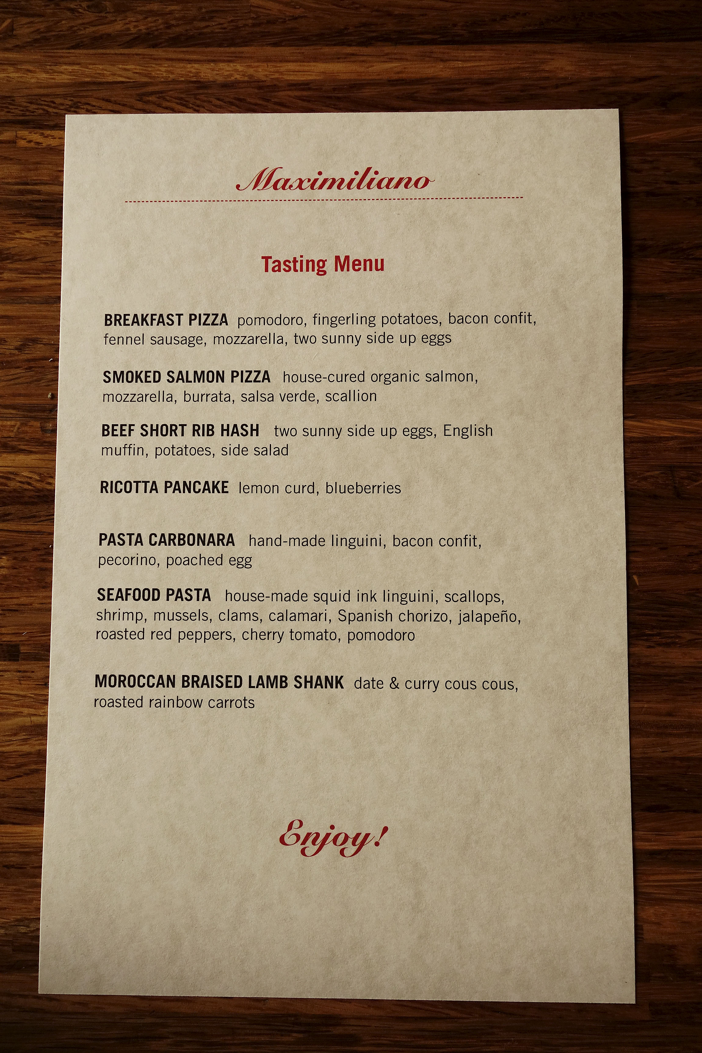 Preview of the items we had to taste.