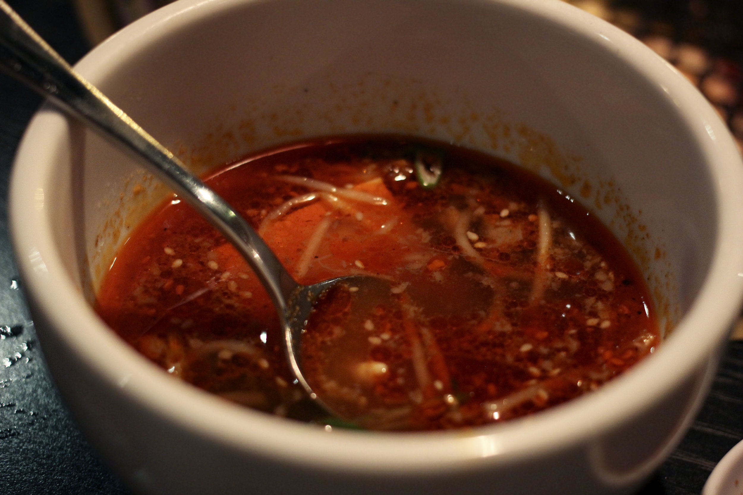 Yukke Jan Soup - Spicy soup with shredded beef, vegetables and tofu.