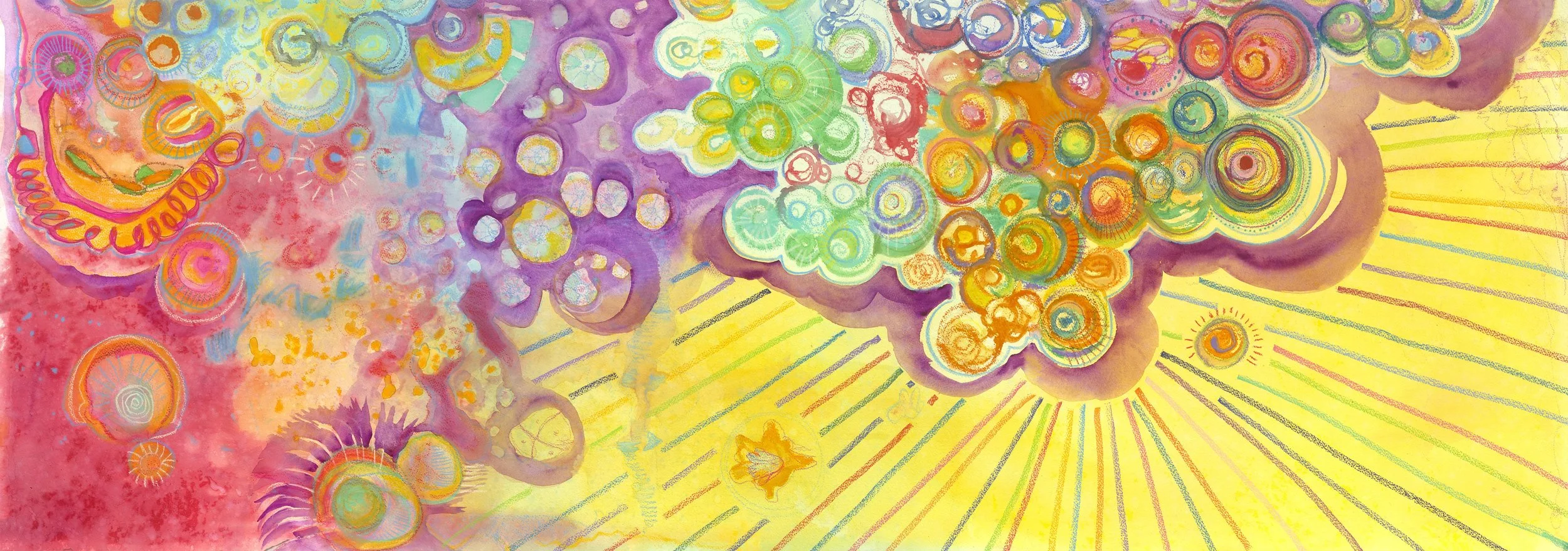 The Love Particle, 2: The Soul Series; By, Maureen Claffy 23 x 60 $4500 watercolor and watercolor crystal with colored pencil on Arches rough paper
